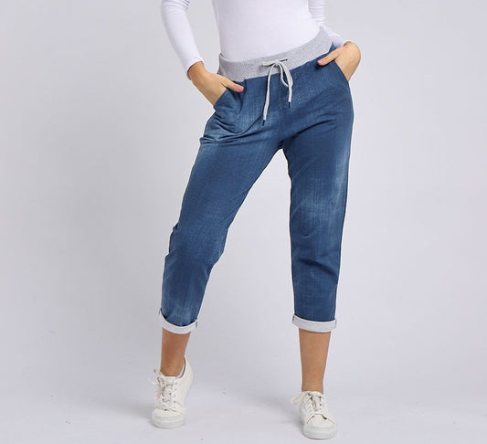 COTTON CROPPED TROUSER IN DENIM BLUE