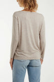 SUPER SOFT DIAMANTE STAR FINE KNIT TOP IN STONE