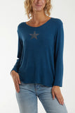 SUPER SOFT DIAMANTE STAR FINE KNIT TOP IN TEAL