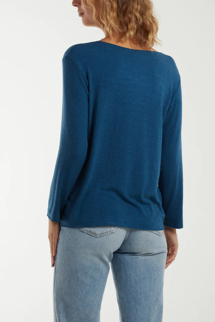 SUPER SOFT DIAMANTE STAR FINE KNIT TOP IN TEAL