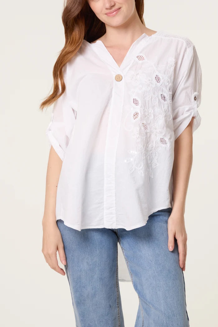 EMBELLISHED FLORAL SHIRT WHITE