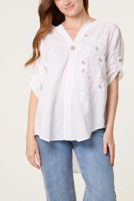 EMBELLISHED FLORAL SHIRT WHITE