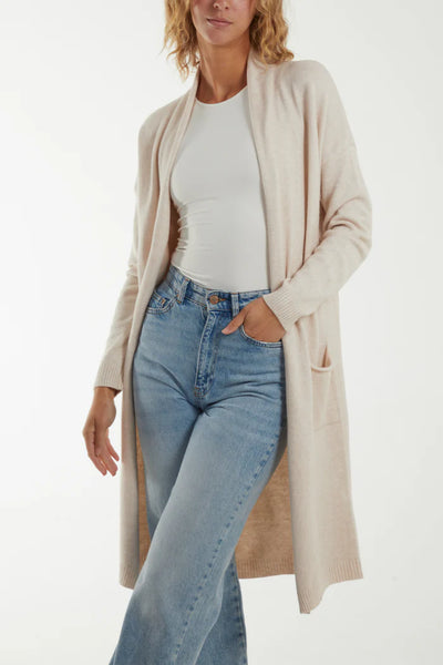 RIBBED STAR LONG CARDI STONE