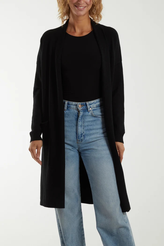 RIBBED STAR BACK CARDI BLACK