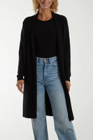 RIBBED STAR LONG CARDI IN BLACK