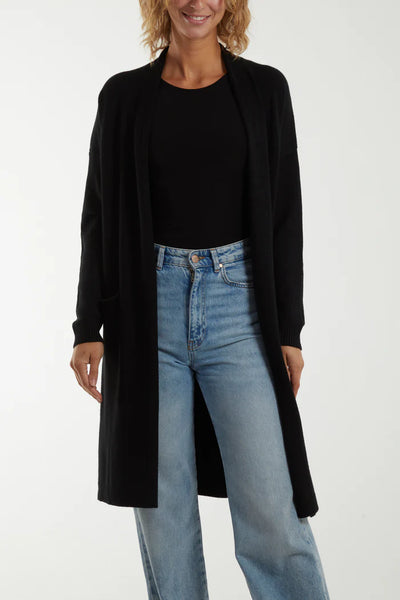 RIBBED STAR LONG CARDI IN BLACK