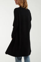 RIBBED STAR LONG CARDI IN BLACK