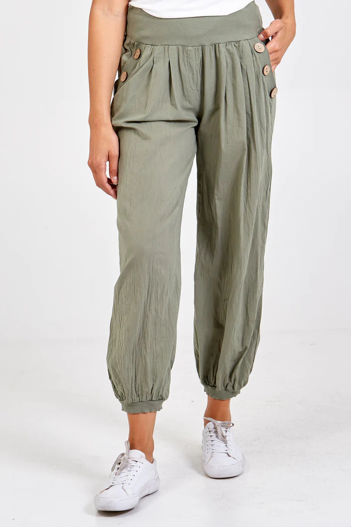 BUTTON HAREM PANTS KHAKI