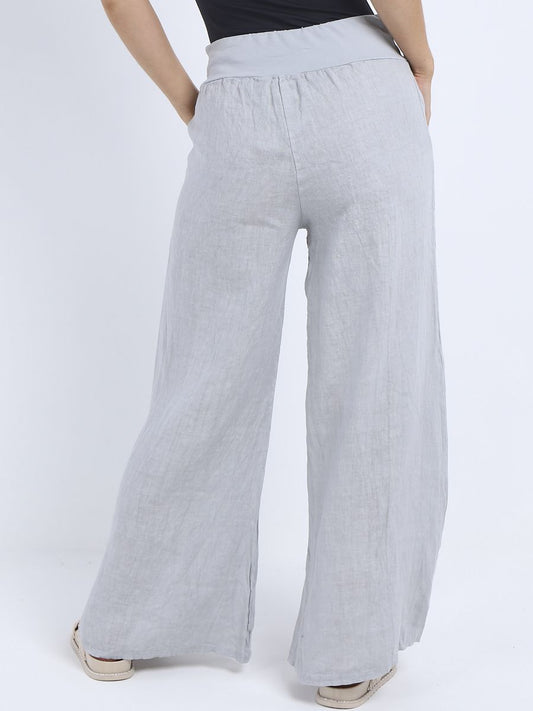 WIDE LEG LINEN TROUSERS IN LIGHT GREY